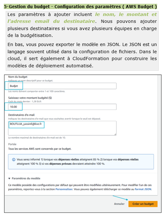 Formation AWS Architecture – Lance ton cloud Amazon sécurisé en 7 jours 13 Configuration d’un budget mensuel AWS pour suivre les coûts cloud – Volume 2 formation Blysor