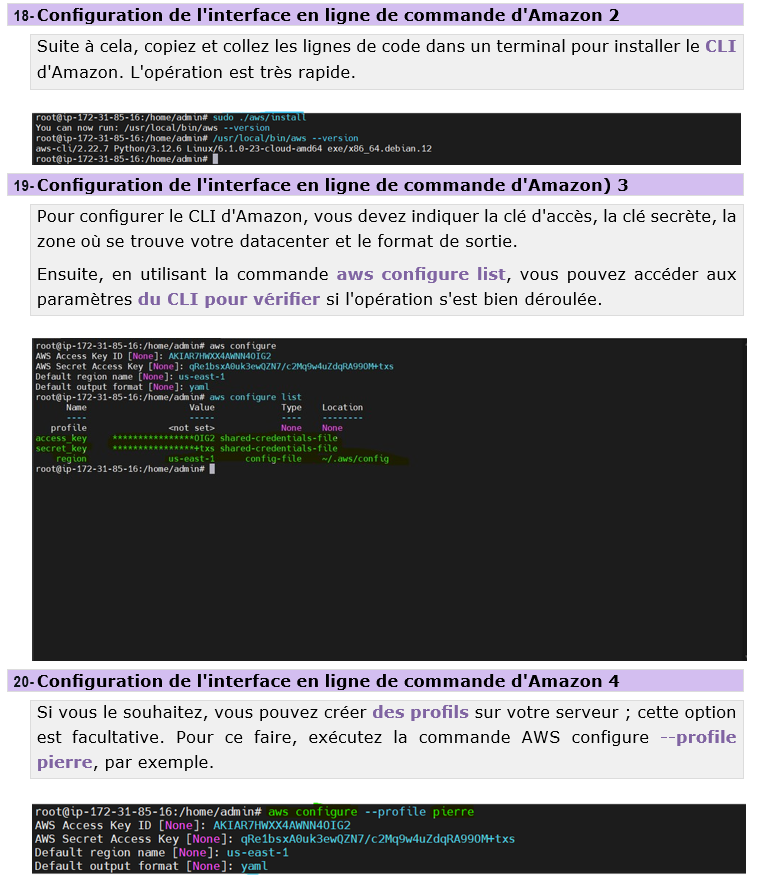 Formation AWS Architecture – Lance ton cloud Amazon sécurisé en 7 jours 17 Configuration du terminal AWS CLI avec les identifiants du compte – pack Volume 3 Blysor