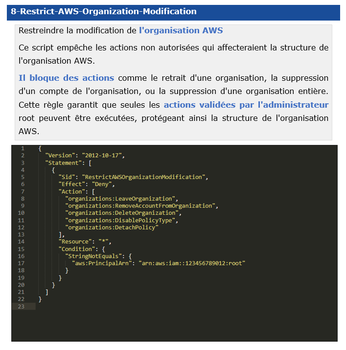Formation AWS Architecture – Lance ton cloud Amazon sécurisé en 7 jours 38 SCP pour empêcher l’utilisation malveillante d’AWS Organizations – sécurité cloud pack Blysor
